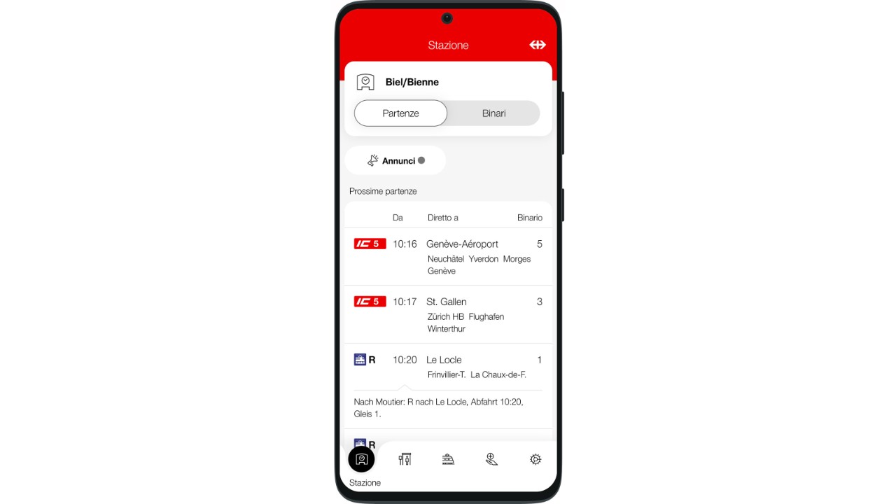 Prossime partenze dalla stazione in cui ti trovi.