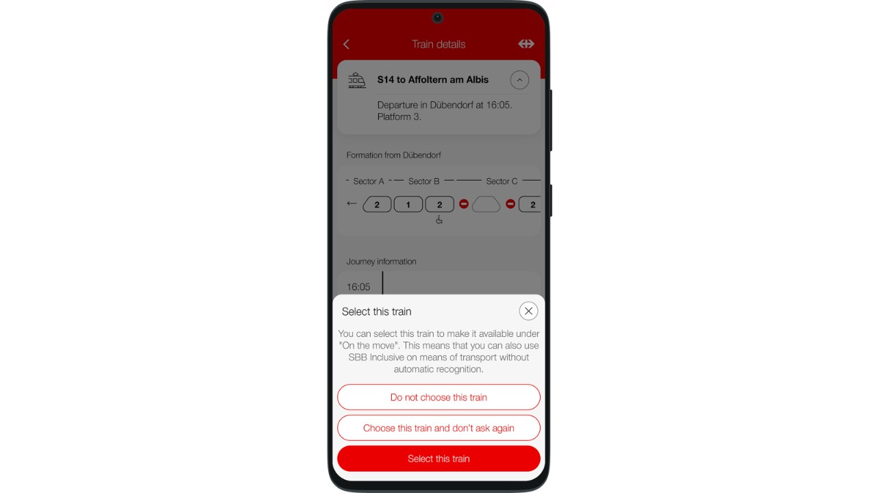 With the function Save Train, you'll receive the timetable information for trains without automatic detection. This is the expected timetable without real-time adjustments.