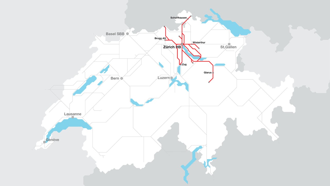 The double-deck push-pull train runs on the Zurich S-Bahn.